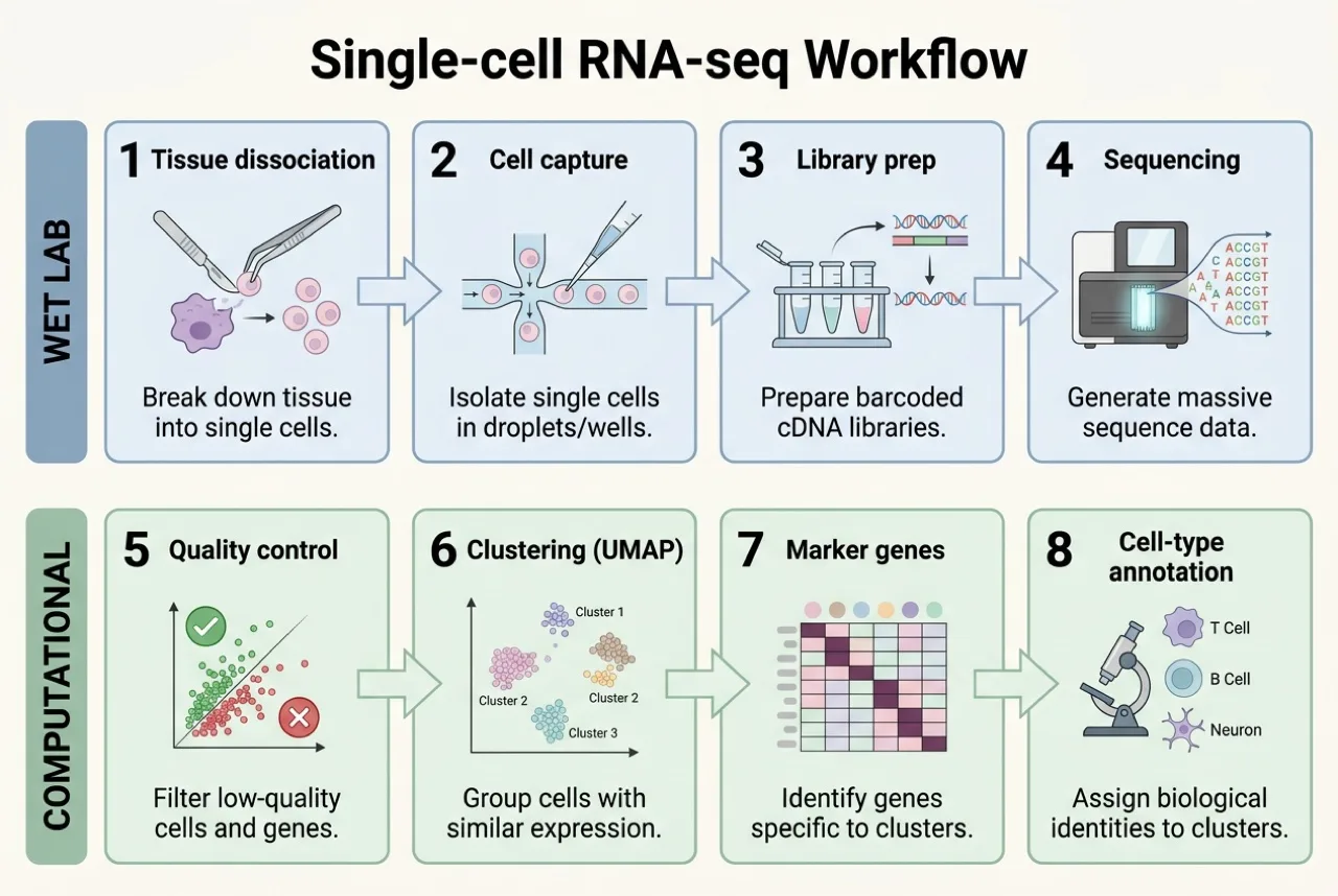 AI-generated single-cell RNA-seq methodology workflow diagram